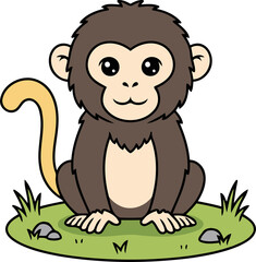 Cute Yellow Tailed Woolly Monkey (Oreonax flavicauda) sitting on grass, rare Peruvian primate animal character clipart isolated on transparent background