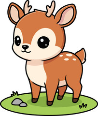 Cute Pudu Deer Standing on Grass - Animal Character Illustration Isolated on Transparent Background