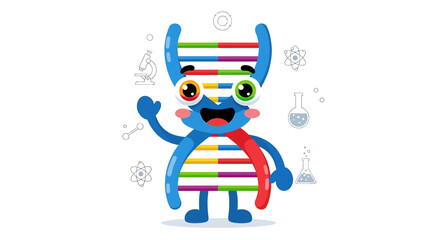 Illustration Vector SVG Design with Cartoon DNA Character in Colorful Flat Style