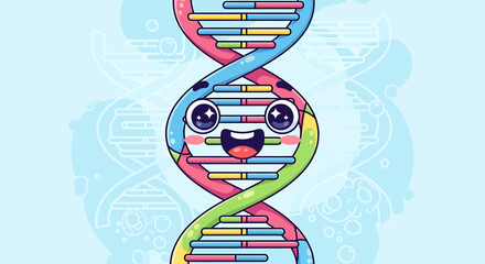 Cartoon DNA SVG Illustration with Kawaii Face Colorful Vector SVG Design