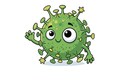 Vector SVG Illustration of Cartoon Green Virus with Cute Face and Stars Flat Design