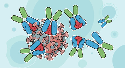 Illustration Vector SVG Design of Virus Antibodies with Blue and Green Flat Design