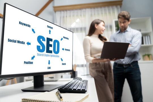 SEO search engine optimization for brisk e-commerce and online retail business showing on computer screen - Powered by Adobe