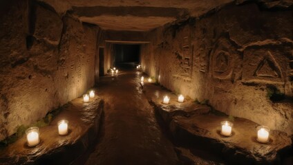 Candlelit Tunnel - A Mysterious and Atmospheric Underground Passage.