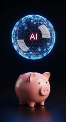 AI Investment - Piggy Bank and Artificial Intelligence Sphere.