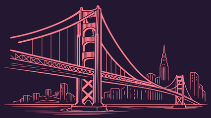 Futuristic Pink Neon Bridge Illustration &ndash; Cyberpunk Night Scene