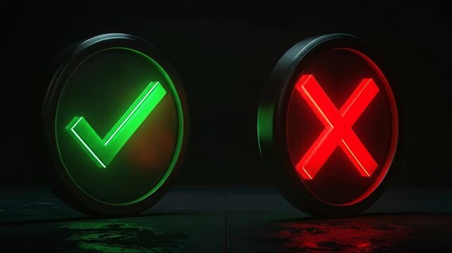 Illuminated Tick and Cross Symbols: Positive and Negative Choices Representation