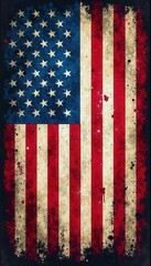 Distressed US police flag, thin blue line; grunge texture, vector art, vintage, graphic