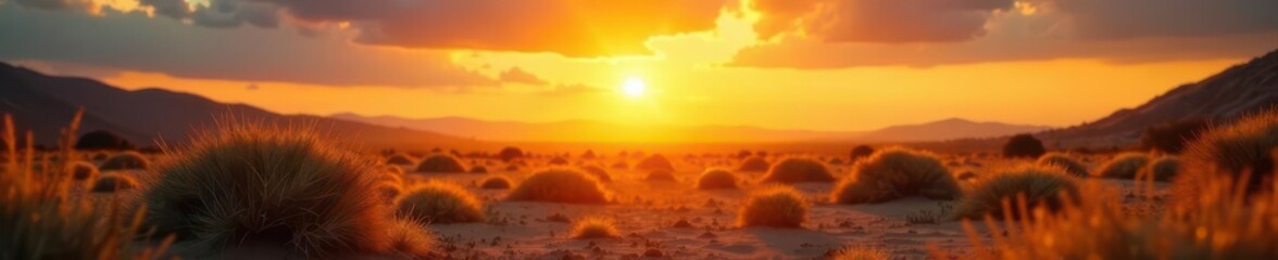 Golden hour sun rays illuminate dry landscape, landscape, dry, scenic