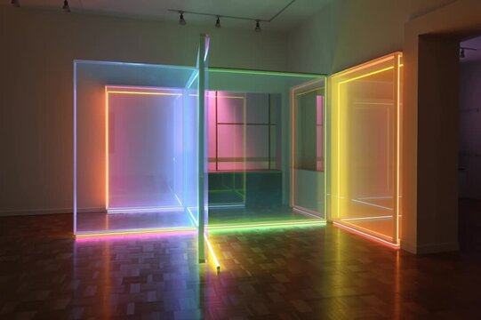 Neon pastel mirrored quadrant lines forming vibrant symmetrical motion art for captivating visual appeal design M