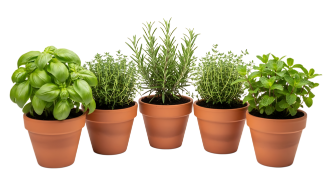 Fresh, vibrant potted herbs like basil, rosemary, thyme, and mint ready to elevate your cooking and bring natural fragrance to any space