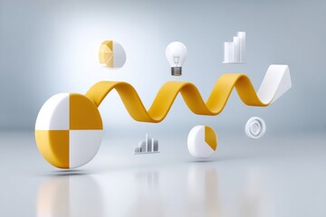 Clean vector illustration of strategic planning process with arrow showing progress and business icons