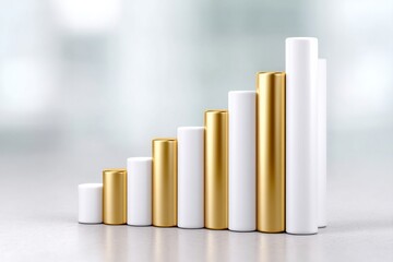 rendering of gold arrow climbing over bar chart, business growth and profit increase visualization 