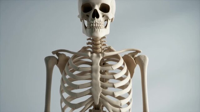 Anatomically correct model of a human skeleton's upper torso, a hyper-realistic representation for medical and scientific study
