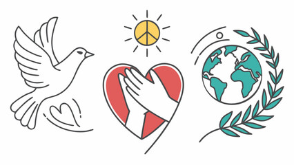 International day of peace dove heart hands earth sun olive branch symbol for world harmony and unity