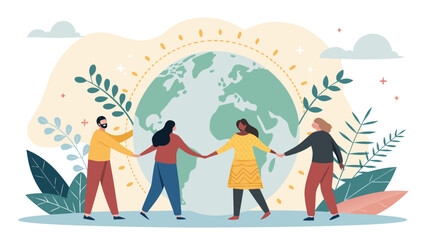 Global community teamwork and unity illustration for international cooperation and harmony concept