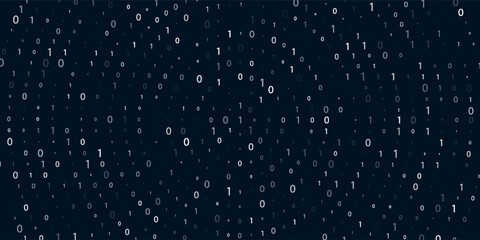 Blue binary code background with falling zeros and ones. Digital data, cybersecurity, tech concept.