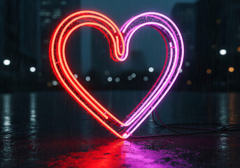 Neon Valentine Heart Glow Modern Love Illustration Red Pink Lights Sustainable Neon Eco Tube Biodegradable Sign Green Holiday Romance Organic Pulse Compostable Frame Earth-Friendly Festive Night Plast