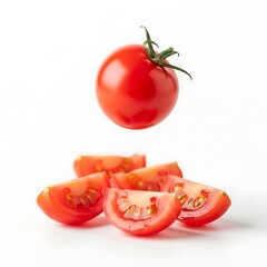 Fresh Tomatoes - Whole and Sliced on White Background.