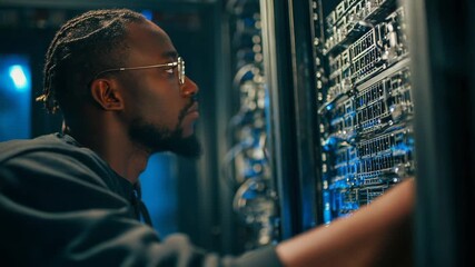 Technician working on server hardware in a data center - Powered by Adobe