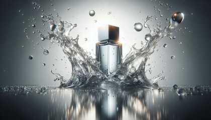 Experience the Freshness of a Modern Perfume with a Splash of Water, Perfect for Beauty, Fashion, and Lifestyle Brands Seeking a Clean and Refreshing Aesthetic