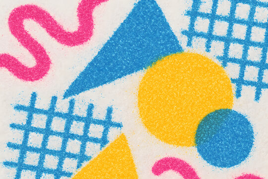 Risograph Sticker Bomb Composition with Memphis Shapes and Text - Powered by Adobe