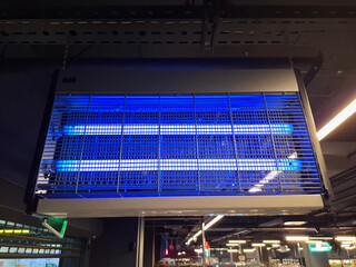 UV lamp trap for flies, mosquitoes and midges installed in supermarket
