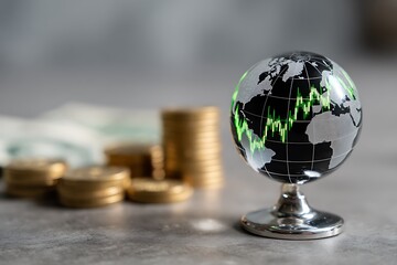 Analyze global market trends and empower your financial future with this globe reflecting market data and currency, ideal for investment strategies and global finance