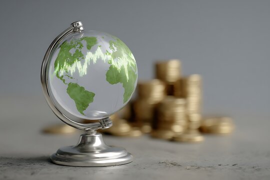 Visualize global finance trends with this globe showing economic growth, perfect for illustrating international business, trade, and investment strategies worldwide