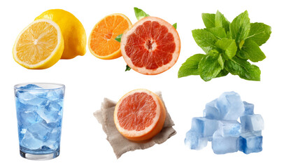 Fresh and Bright Citrus Ingredients with Ice Cubes for Refreshing Drinks