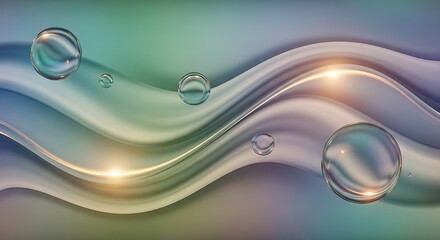 Elegant flowing curves with shimmering accents and translucent orbs