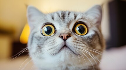 surprised cat make big eyes. American shorthair surprised cat or kitten funny face big eyes, cute, domestic, kitten, feline, Emotional surprised, kitty, wow