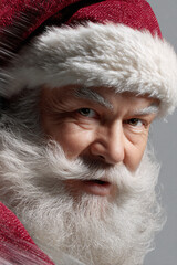 A hyperrealistic portrait captures Santa in rich detail, showcasing his warm expression and classic red costume
