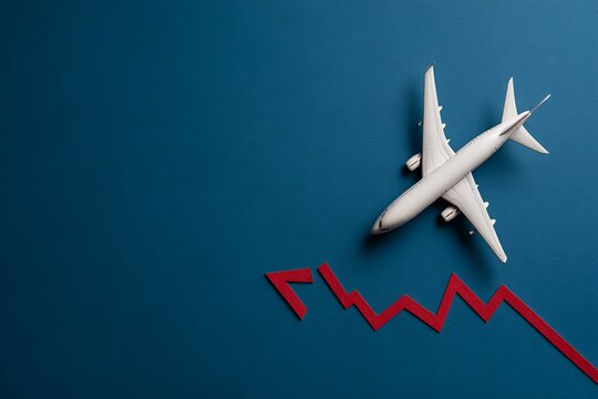 Concerned about airline industry decline? Visualize the impact with this dramatic falling trendline and airplane model representing challenges and financial uncertainty