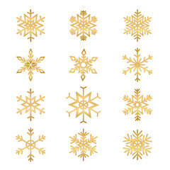 Golden Snowflakes Elegant Winter Elements on White Background