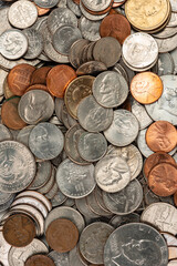 Close up background of US currency coins