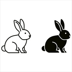 Two rabbits, one in outline and one in solid fill, isolated on white background