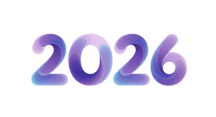 The year two thousand twenty six in purple gradient isolated on a white background in the center