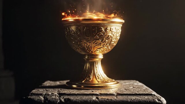 Mystical Golden Holy Grail Chalice Glowing with Divine Light.