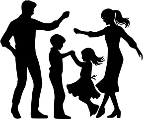 mother and daughter with father happy dancing