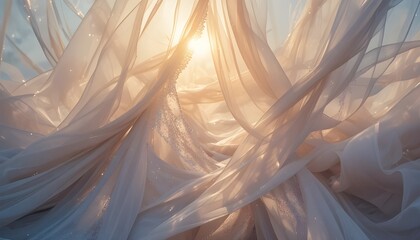 Sunlit sheer fabric creating gentle flowing waves