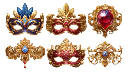Ornate Baroque Masks Collection for Festival and Masquerade Illustrations