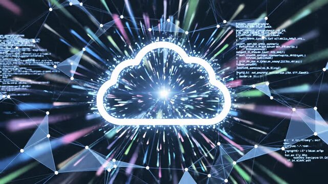 Cloud formations revealing intricate lines and dots, capturing the cutting edge concept of technological innovation on the edge, perfect for advertising technology solutions or conveying a sense.