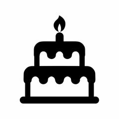 Celebration Cake Icon Two Tiered Dessert with Candle Glyph Symbol