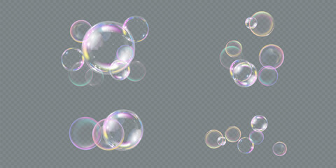 Realistic soap bubbles. bubbles on a transparent background.