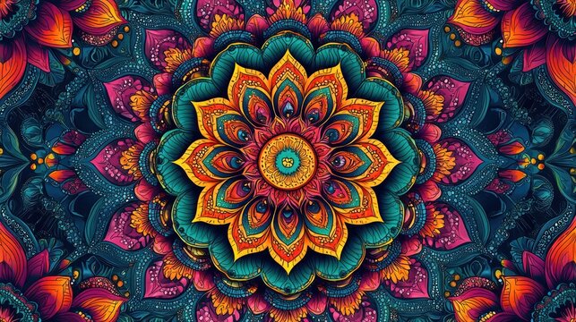 Colorful Mandala Pattern, Intricate Design, Floral Motifs, Spiritual Art, Background Texture