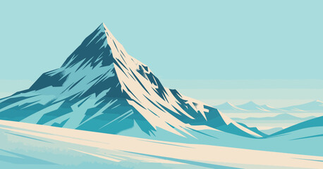 An impressive mountain peak illustrated in a vibrant blue color palette, representing the beauty of nature and its tranquility, ideal for landscape enthusiasts and adventurers.