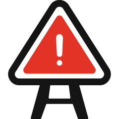 Red Triangle Warning Sign with White Exclamation Mark on a Black Easel Stand Graphic Art Illustration