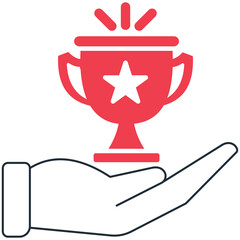 Red Trophy With Star Icon Held By A White Hand Outline On A Transparent Background Victory Achievement Symbol