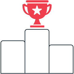 Red Trophy With Star Symbol Stands Atop A Podium With Three Tiers Against A White Background Representing Victory And Achievement In Competition